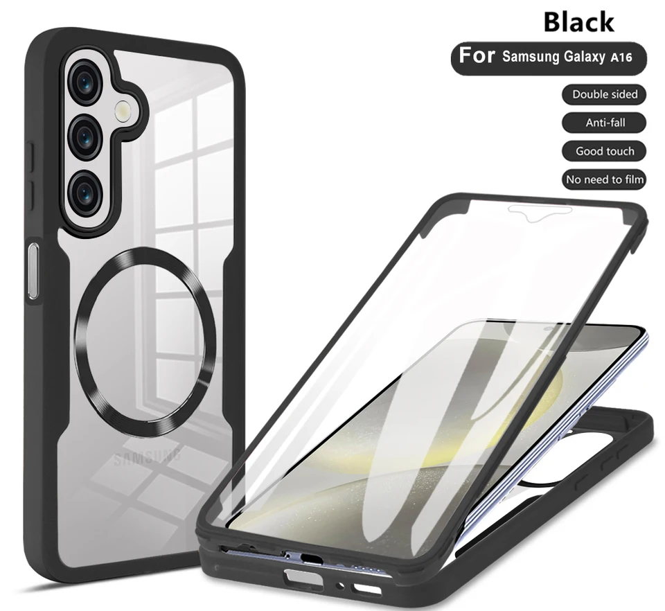 MagSafe 360 ​​° Celotelové puzdro pre Samsung Galaxy A16 A 16 SCREE OBCHOD SCITUROVÉHO OBCHODNÉHO MAGNETICKÉHO PLATNÉHO PLYTA SamsungGalaxya16 Shell