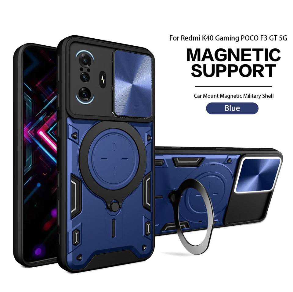 MAGSAFE Magnetic Camera Protect Case pre Xiaomi Redmi K40 Gaming POCO F3 GT 5G Armor Hybrid Kovový kovový kryt
