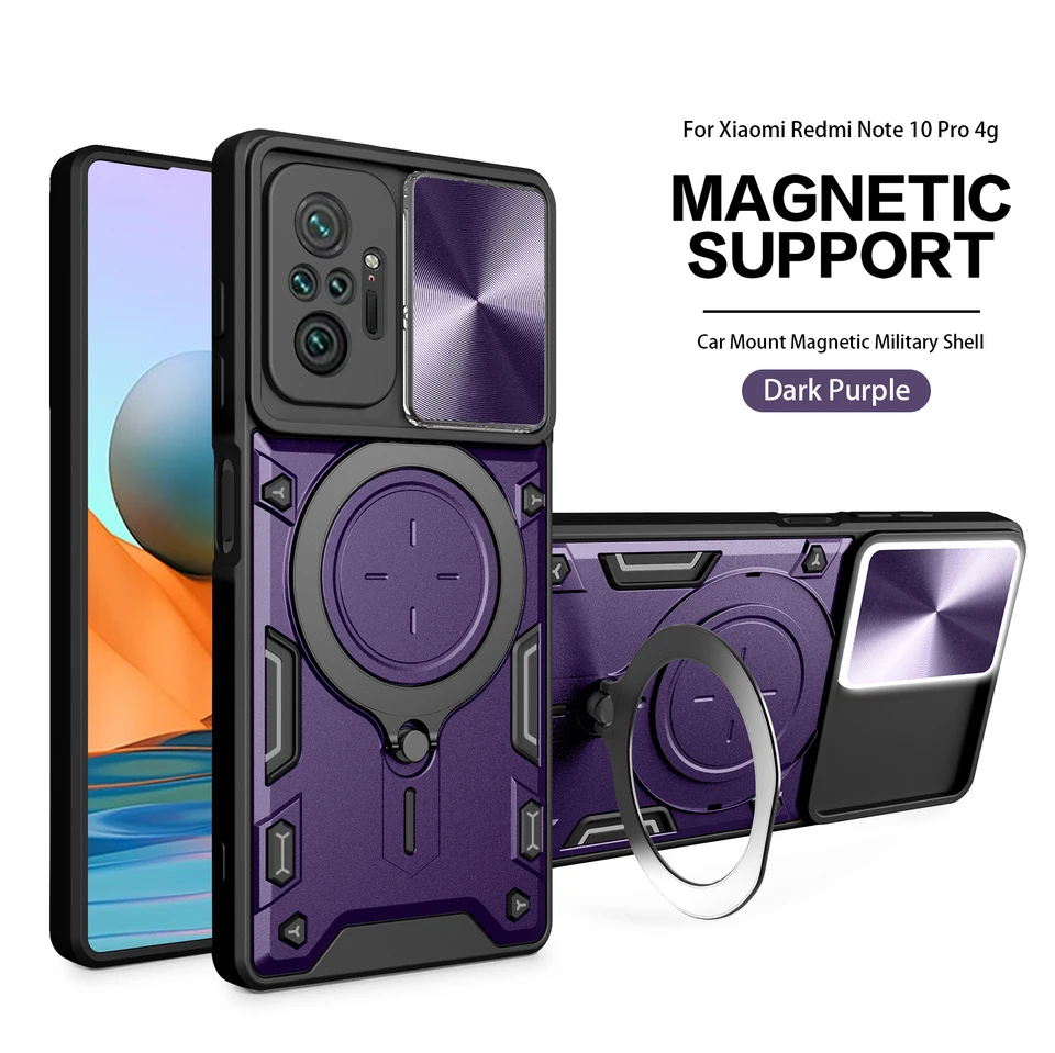 MAGSAFE Magnetic COMIFORA PRÍPAD PRE REDMI POZNÁMKA 10 PRO 10S ARMOR Hybridný kovový krúžok zadný kryt pre Redmi 10A 11A 9T 9C NFC