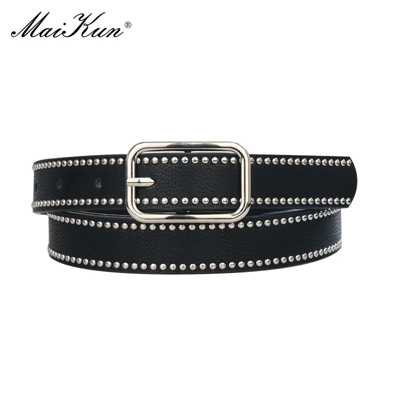 Maikun Original Design Nové dámske osobnosť Príležitostné kožené opasky Lady Punk Style Nivet tenký puri