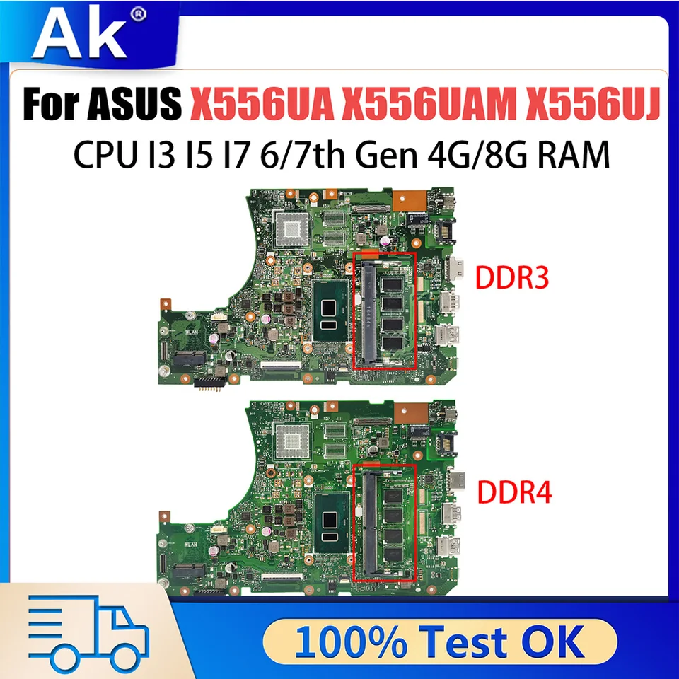 MAINBOARD X556UA pre ASUS X556UAM X556UJ A556U X556U X556UF X556UV X556UAK LAPTOP Pracovná doska I3 i5 I7 CPU DDR3L DDR4 4GB 8GB 8GB