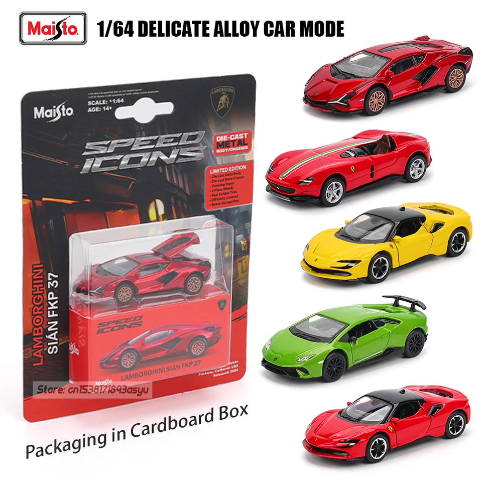 Maisto 1:64 Ferrari SF90 SP1 Lamborghini 37 Tmavá čierna séria automobilu zliatiny zliatiny Diežky Darčeková hračka vynikajúca balíka