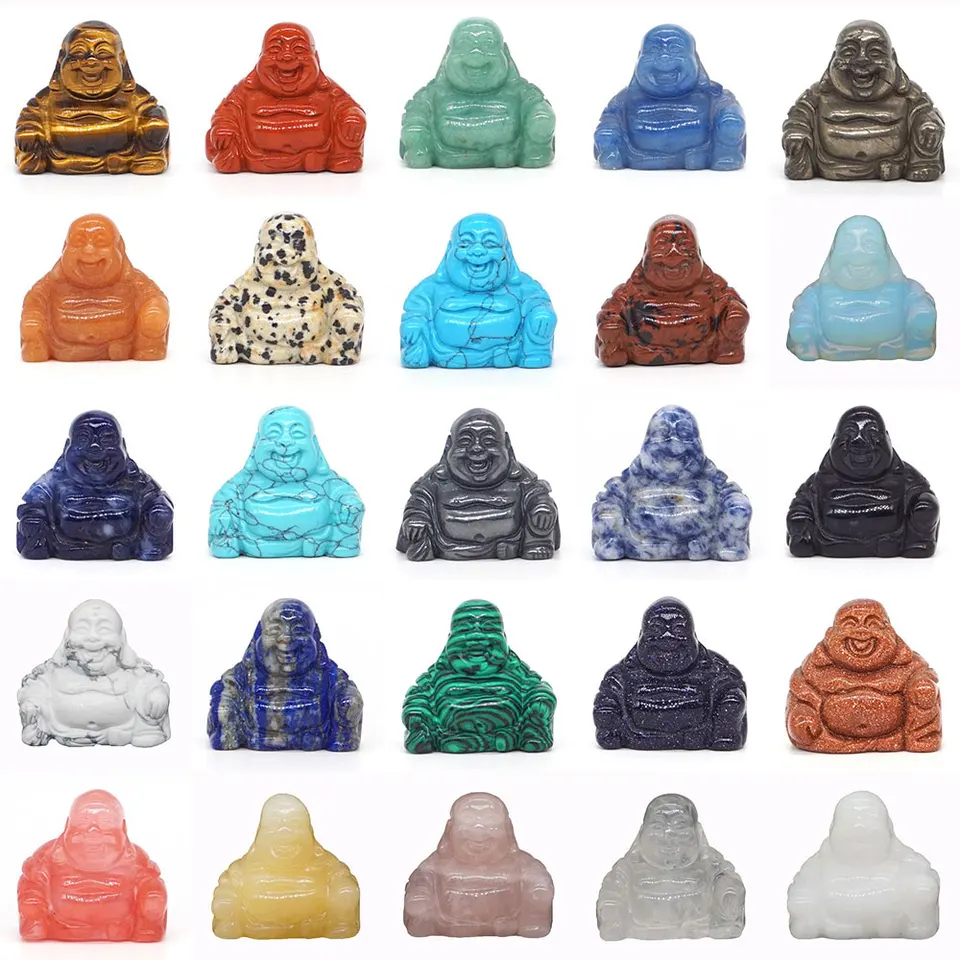 Maitreya Happy Laughing Buddha Figurín Prírodný kameň Vyrezávané remeslá kremeň Crystals Liečenie reiki drahokamy socha izba dekorácie1.2