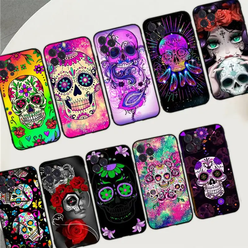 Maiyaca Mexican Catrina Skull Cover Cover Puzdro Silikón Soft for iPhone 14 13 12 11 Pro Mini XS Max 8 6 6 Plus xs xr xr kryt