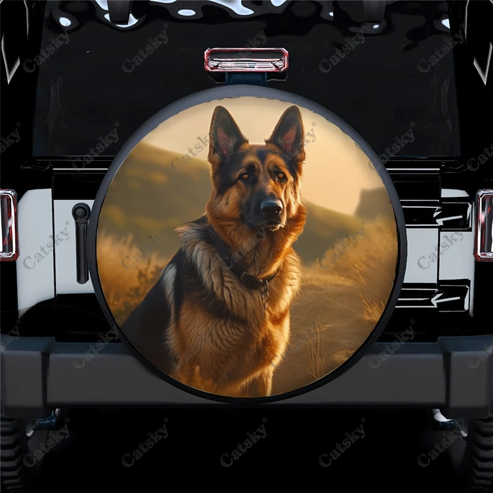 Majestátny nemecký pastier Polyester Univerzálny kryt pneumatiky rezervného kolesa Vlastné obaly pneumatík pre príves RV SUV Truck Camper