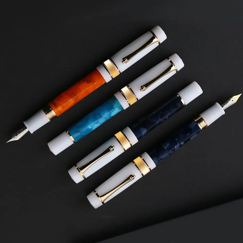 Majohn M400 Fountain Pen #6 Sliver EF/F NIB s prevodňovacím živicou písaním atramentových pero Office School School Vysoko kvalitné darčekové perá