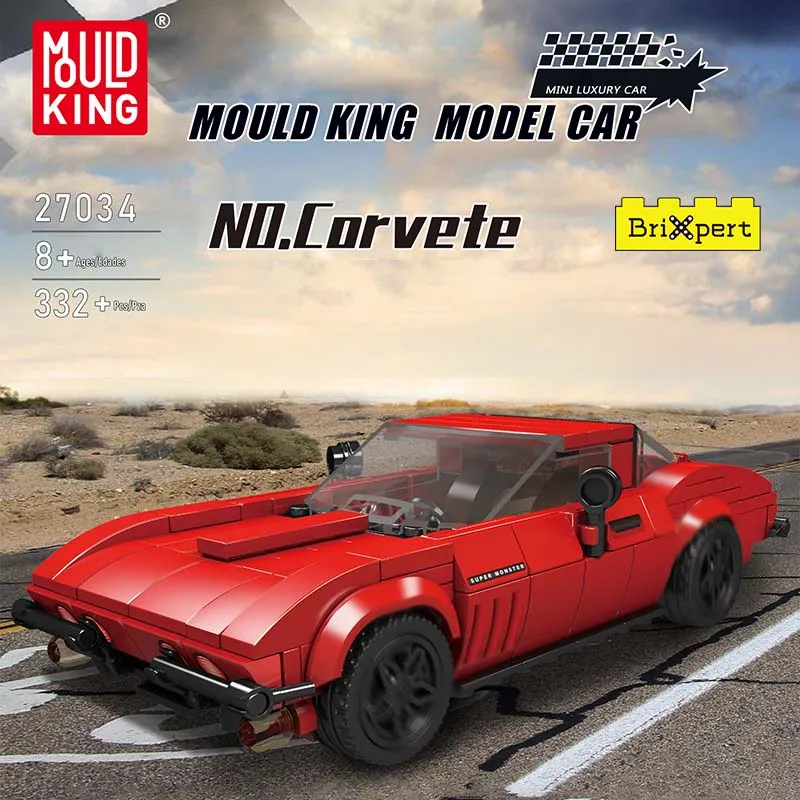 Majster moly kráľa Speed ​​Corvette Super Car Hračky s akrylom zobrazovacím puzdrom Model Building Blocks Set Race Auto Dospelí Kids Boys