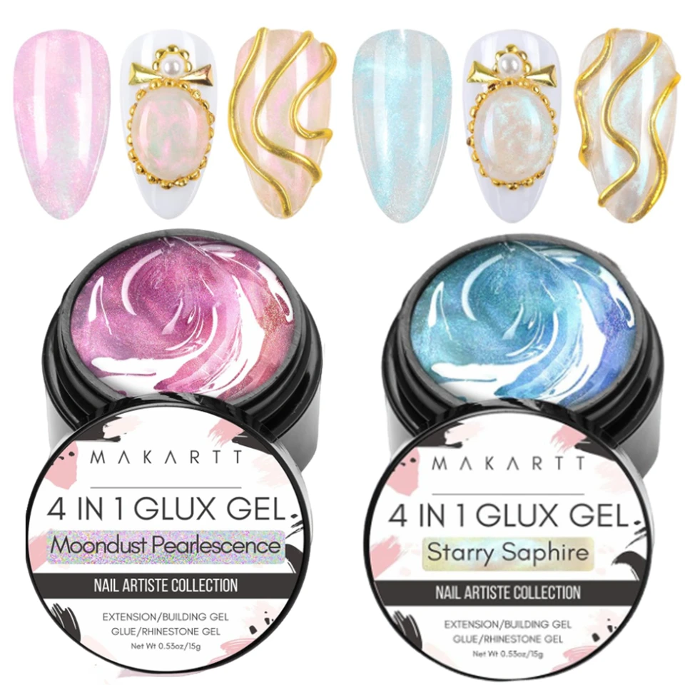Makartt Solid Gel Builder pre nechty, 15 ml perlene shimmers predlžovanie nechtov 3D gélové sochárske nechty na nechty UV Glue pre listy na nechty
