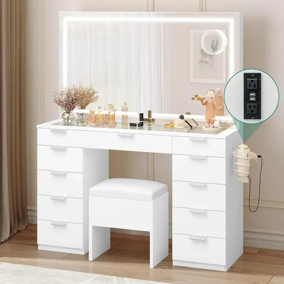 Make -up stôl 46 '' Veľký make -up márnosť s úložnou lavicou sanity stola Set Domáci nábytok pre komody v spálni
