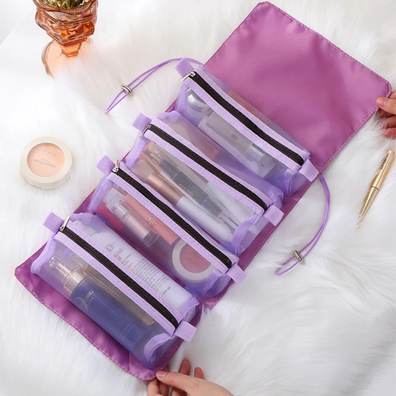 Make -up vrecká Odnímateľný 4 v 1 prenosný kozmetický vrecko Cestovné skladacie skladacie toaletné skladovacie vrecko Organizátor make -upu