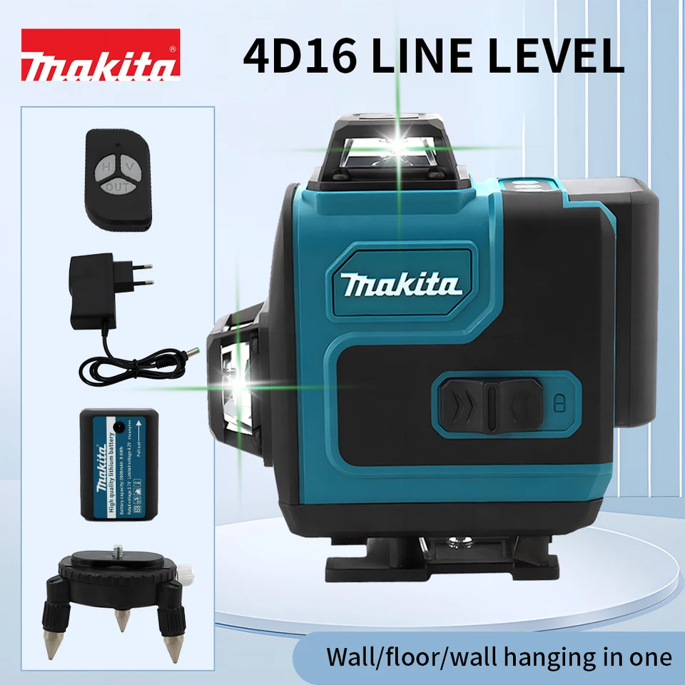 Makita High-Precise 16-Line 360 ​​Horizontálna vertikálna krížová úroveň Zelené svetlo Laser Vysoko presný prenosný prenosný nástroj namontovaný na stene