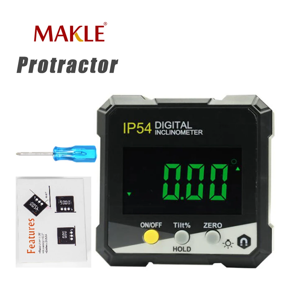 Makle čierny digitálny vodorovný uhol meracieho uhla 360 ° s magnetickou základňou Elektronický univerzálny skosený protraktor mini meracie digitálne