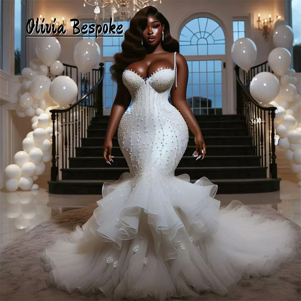 Malebné korálkové svadobné šaty pre ženy 2024 Nevesta Luxusný ASO EBI Mermaid Dubles Tyl Train