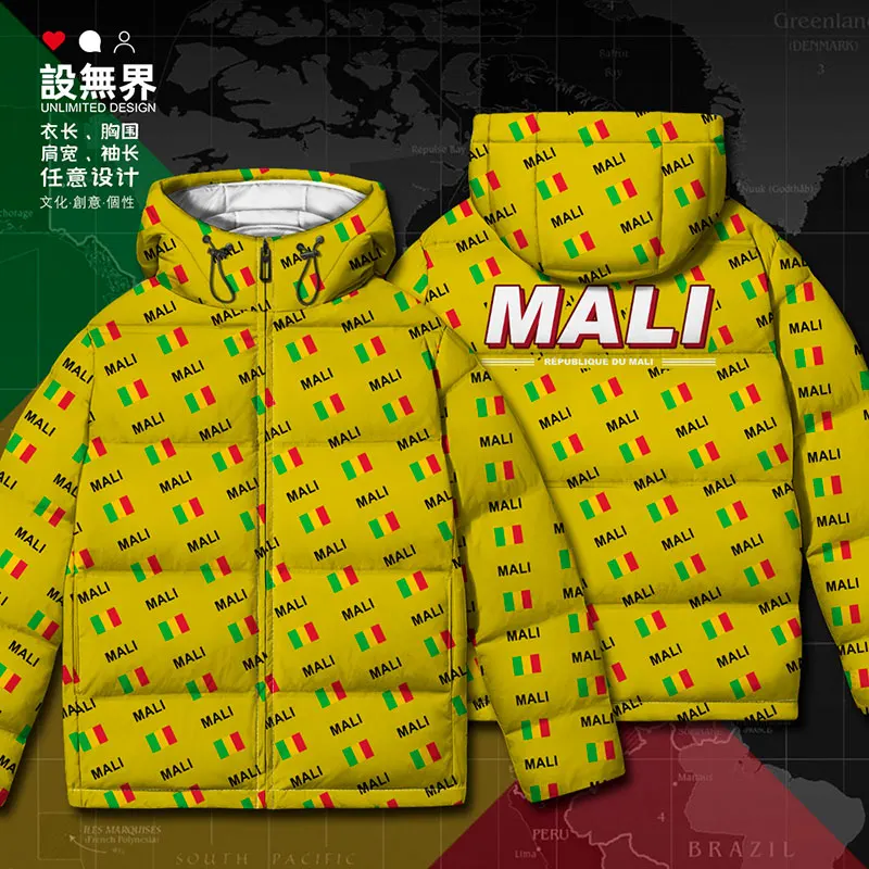 Mali Malian Mli Country Vlajka biela kačica dole dole Pánske oblečenie dizajn pánske puffer nový hustý stojan golier dole srsť zima