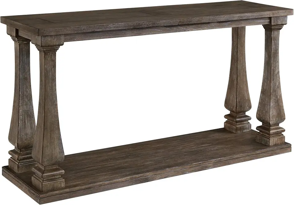Mallacar Vintage Sofa Console Table, Zvetraná šedá dyha požadovaná zostava ľahko sledovateľná pokyny
