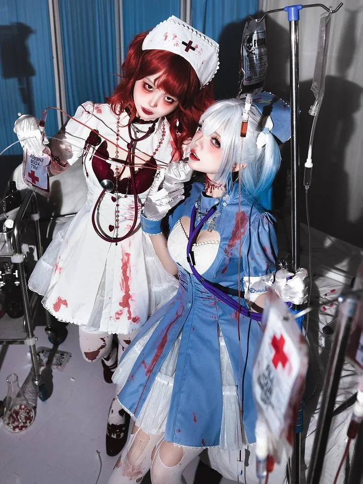 Malá sestra Halloween Špeciálna edícia Lolita OP Dark zafarbená krvou Cosplay šaty Dámske krátke rukávy Slim A Line Shorteses