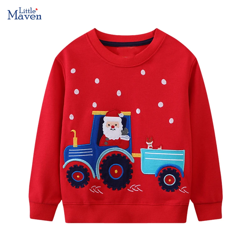 Malé maven chlapčeky dievčatá vianočné detské oblečenie slávnostné topy výšivky karikatúry Traktor Santa Claus Mikiny unisex kapucňa