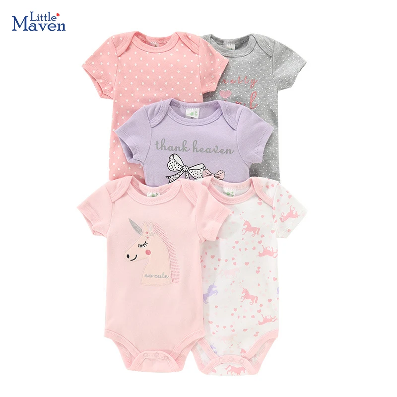 Malé Maven Toddler Consumsuit 5pcs Sety 2024 letné jeseň dievčatká jednodňové novorodenecké karikatúry jednorožec Romper Kids oblečenie