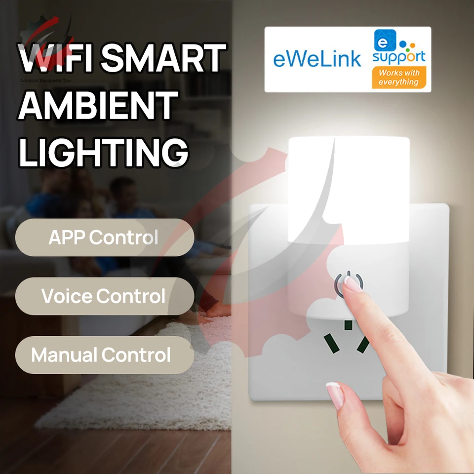 Malé nočné svetlo Wifi+Bluetooth Smart Color Light AC 110-220V Diaľková/hlasová ovládacia lampa Podpora pre Ewelink Alexa Google Home