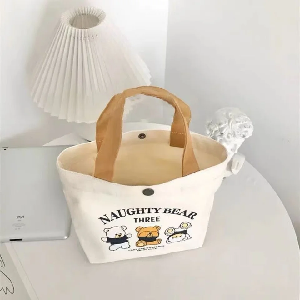 Malé plátno Ženy Tote Food Bag Japanese Broskyňa obed s taškou Kórejské mini kabelky obedové boxy piknik cestovať ben do úložných tašiek
