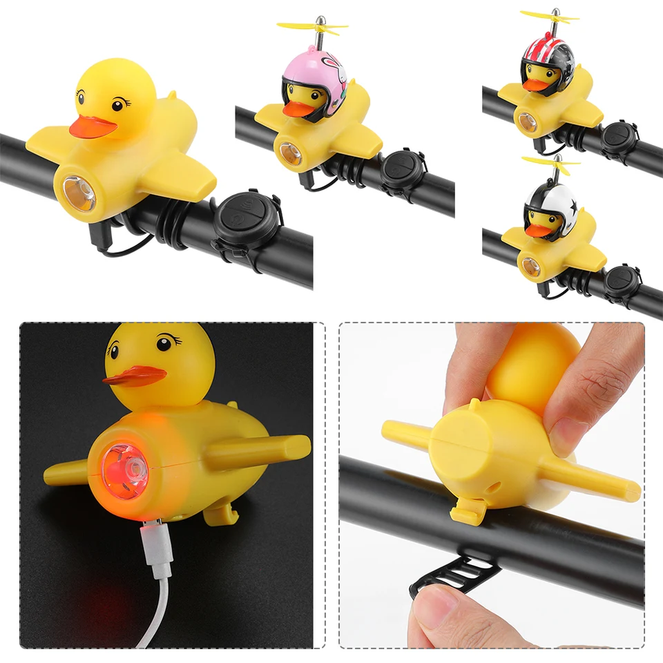 Malé žlté kačacie bicykle zvonček USB Nabíjateľný bicykel Rok Roh Cycling Lights Roh 3 režimy Bicykel doplnky