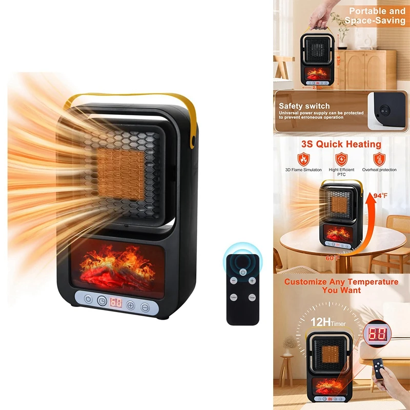 Malý priestor pre priestor pre vnútorné použitie prenosný elektrický krbový ohrievač realistický 3D Flame Mini Room Smart Ohrievač