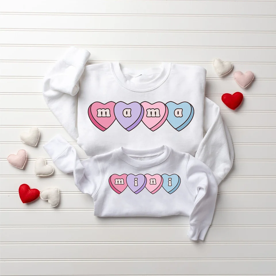 Mama mini tlač Valentine mikiny mamičky pre deti, ktoré zodpovedajú oblečeniu na Valentína Deň žien detské oblečenie