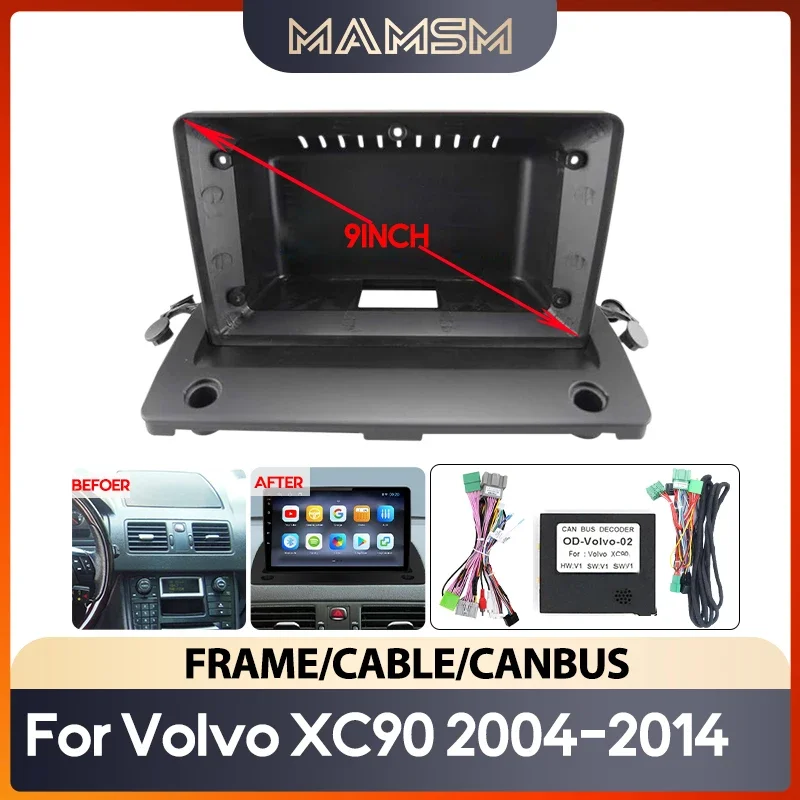 MAMSM CAR Radio Panel Android Stereo Frame Volvo XC90 2004-2014 9-palcový Android 2Din MP5 Player Player Stereo Herness Canbus Box Panel