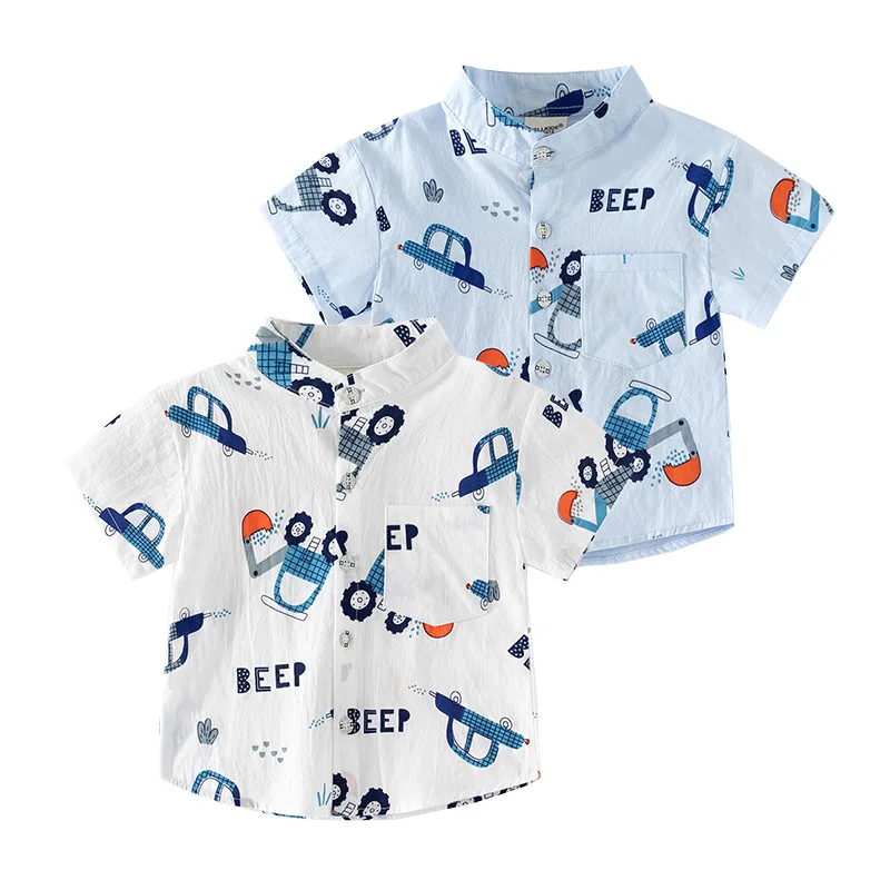 Mandarin Collars Boys košele roztomilé autá Toddler detské tričká pre deti bavlnené topánky pre deti oblečenie