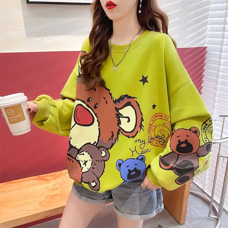Manga Baggy Woman Obliekanie anime Grafické zelené pulóvery Dámska mikina voľná top e lacný a kórejský štýl M dlhé rukávy