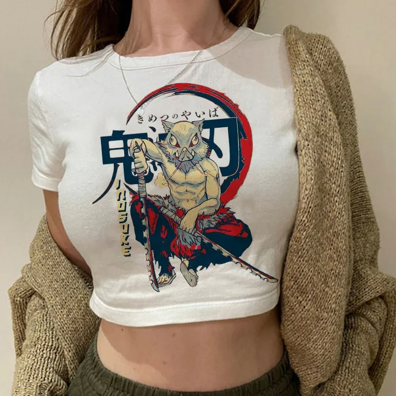 Manga Kimetsu no Yaiba Crop Top Demon Slayer T tričko Ženy y2k 90. ​​roky Nezuko japonské anime tričko Tanjirou Kamado orezané ženy