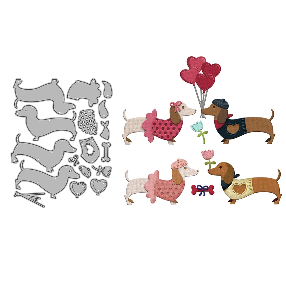 Mangocraft Love Pet Dogs Páry rezanie zomiera Valentínske matričky Scrapbooking Supplies Metal Dies nôž pleseň pre karty
