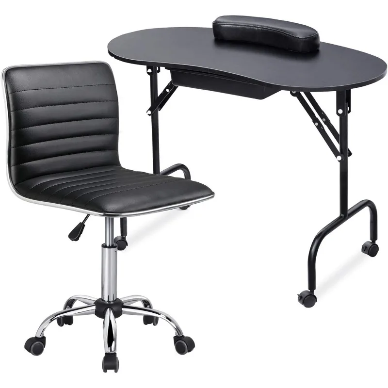 MANICURE TABLE KLITA DASK Pracovná stanica pre kúpeľný kozmetický salón a nastaviteľné otočné kreslo s nízkym zadným zadným ramenom Black