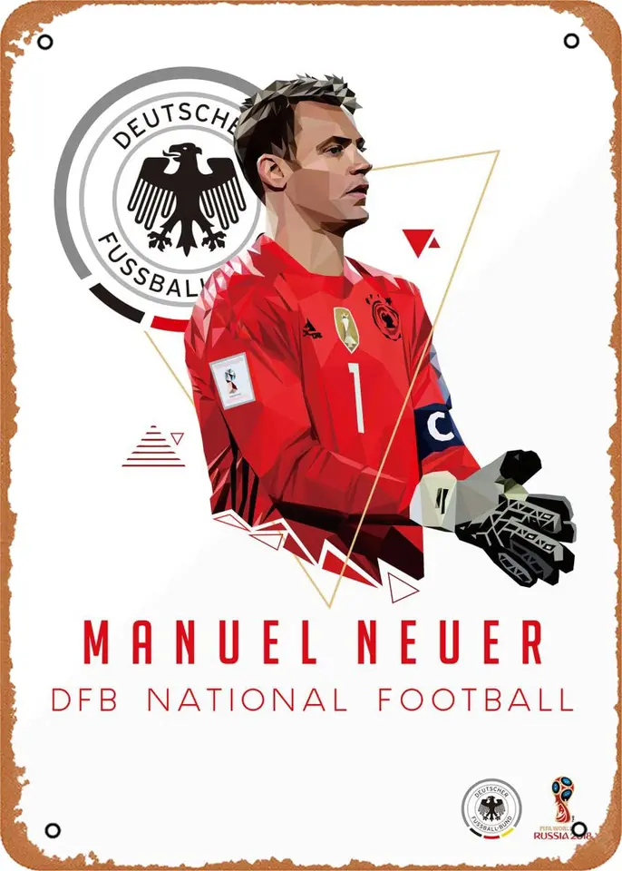 Manuel Neuer LowpolyArt kovová značka kovovej plechovky 8 x 12 v LowpolyAt Vintage Plaght Man Cave Dekorative