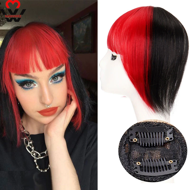 Manwei False Hair Clip na okrajových ramenoch čierna hnedá pre dospelých žien syntetický kus kusu vlasov v predlžovaní vlasov Air Bangs