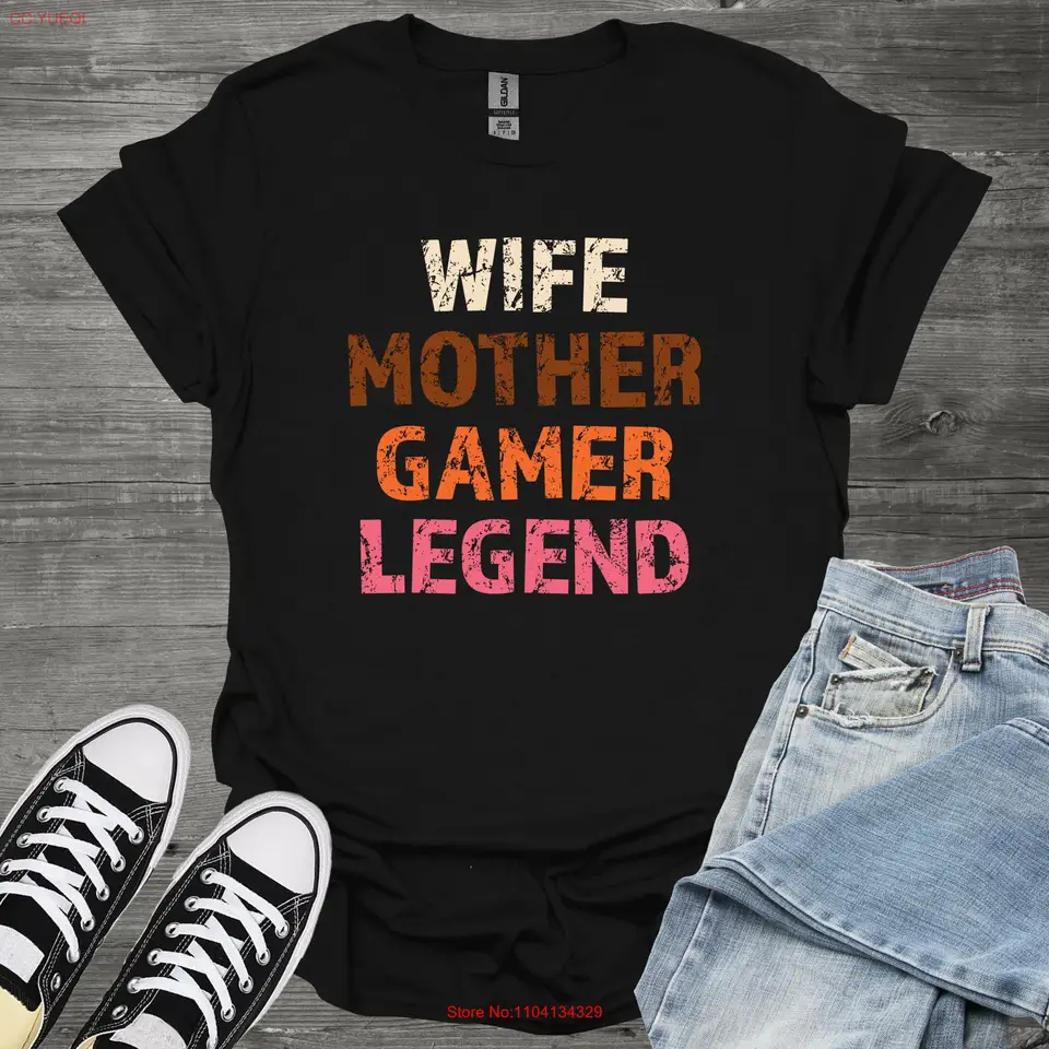 Manželka matka hráč legenda tričko vtipná mama pre hráčov videohry retro herné ženy dlhé alebo krátke rukávy