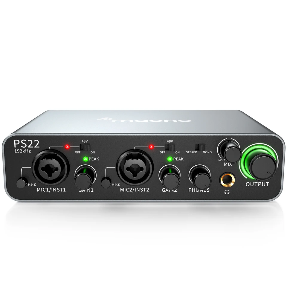 MAONO-PS22 USB Audio rozhranie pre PC, 60DB Pro-PreamP, 24bit 192 kHz, Duálne USB rozhranie pre PC a smartfóny, smerovací softvér