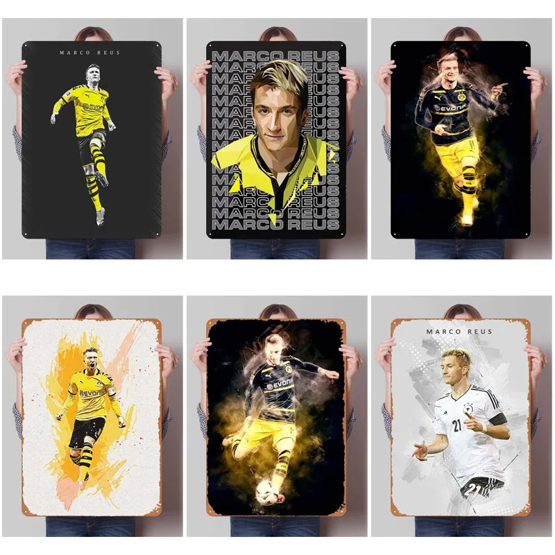 Marco Reus Sign Sports Plaght Domov Ozdobenie luxusný vintage kovový plech Pleque pre nástenné umenie dekorácie