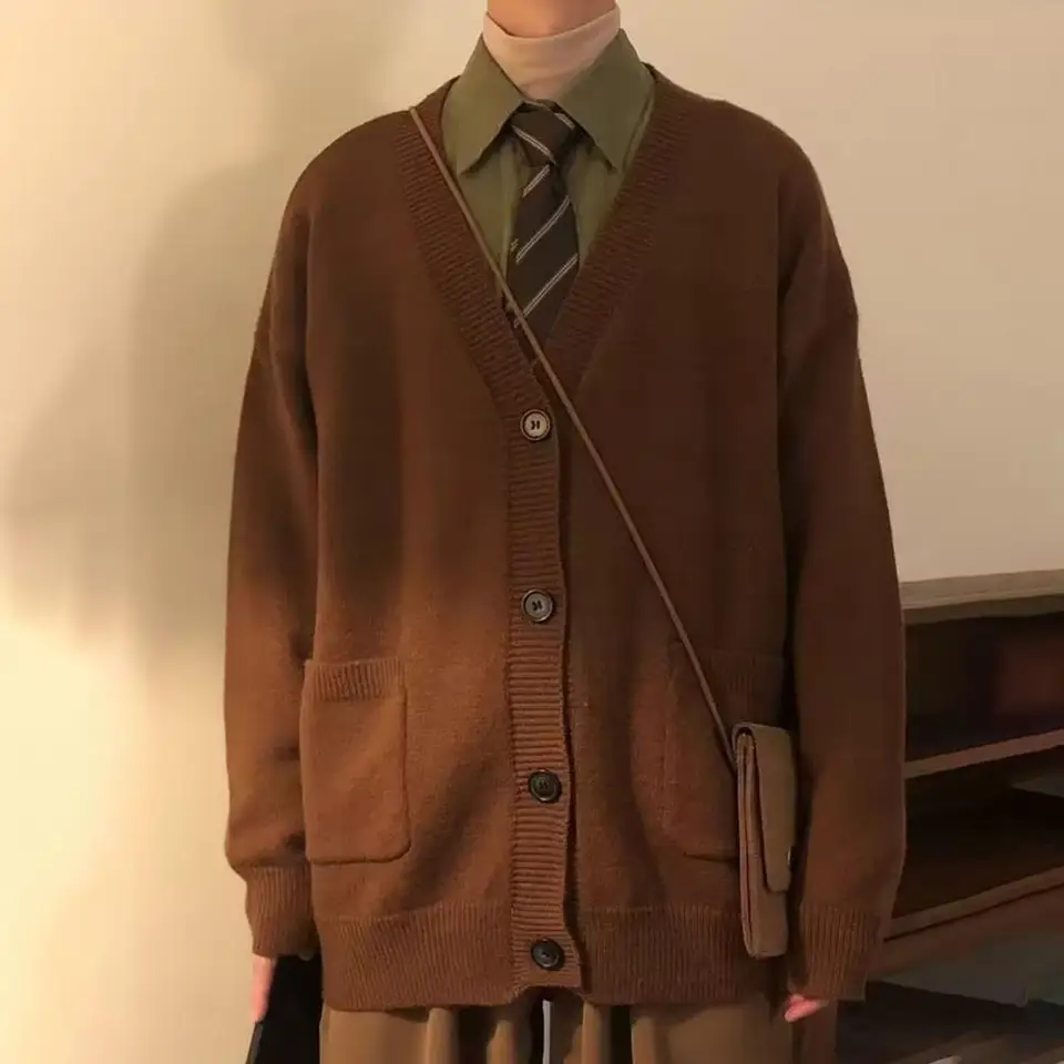 Mardigan ovsené muži retro streetwear jesenné zima zima teplý V-krk Solid Popular American Style pletenia Casting Cast Coat pre muža