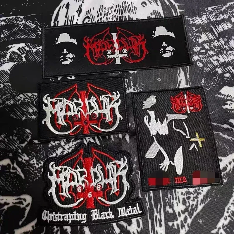 Marduk-personalizovaný list železa pri prevode na oblečenie, čierne a zlaté škvrny, džínsové tričko, taktické nálepky, vyšívanie