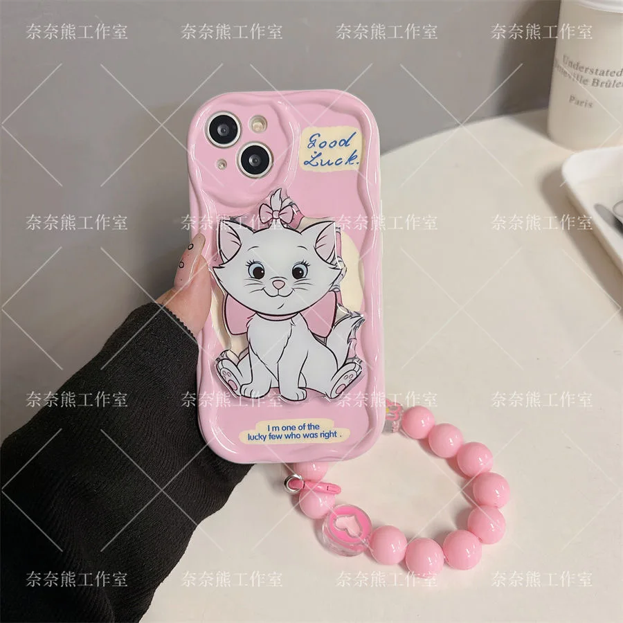 Marie Cat 3D Wave Držiak na náramok pre iPhone 16 15 14 13 12 11 Pro Max Mini x XR XSMAX 8 7 6S Plus mäkký silikónový kryt