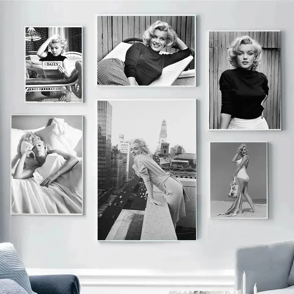 Marilyn Monroe Vintage Canvas Plagát čierna biela módna ikona nástenná umenie pre dekoráciu obývacej izby