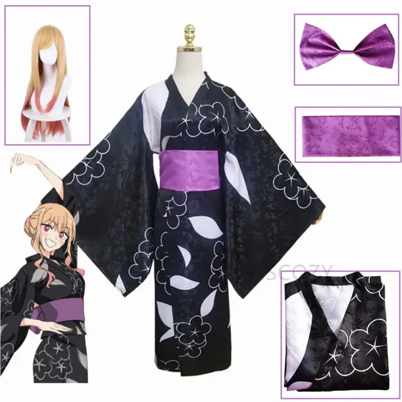 Marin Kitagawa Cosplay kostým Kimono Anime My Darling Up Marin Kitagawa Cute Black Kimono Suit Halloween Party Uniforms V.