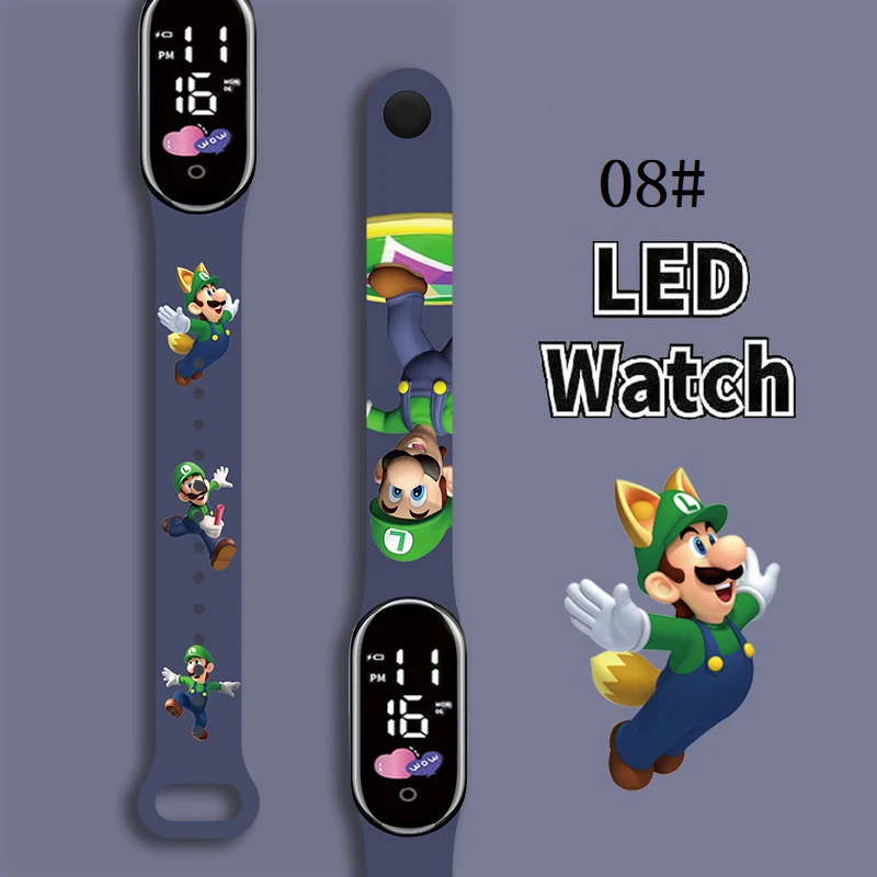 Mario Bros Detské hodinky Akčné figúrky Luigi princezná Peach Yoshi Bowser Kids Sport Witerplope Digital Watch