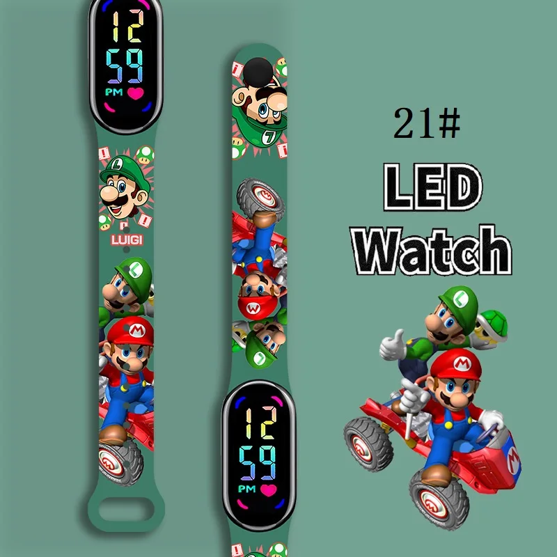 Mario Bros Detské hodinky Akčné figúrky Luigi princezná Peach Yoshi Bowser Kids Sport Witerplope Digital Watch