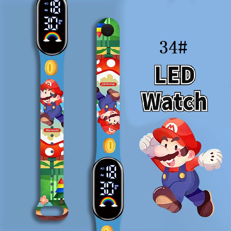 Mario Bros Detské hodinky Akčné figúrky Luigi princezná Peach Yoshi Bowser Kids Sport Witerplope Digital Watch
