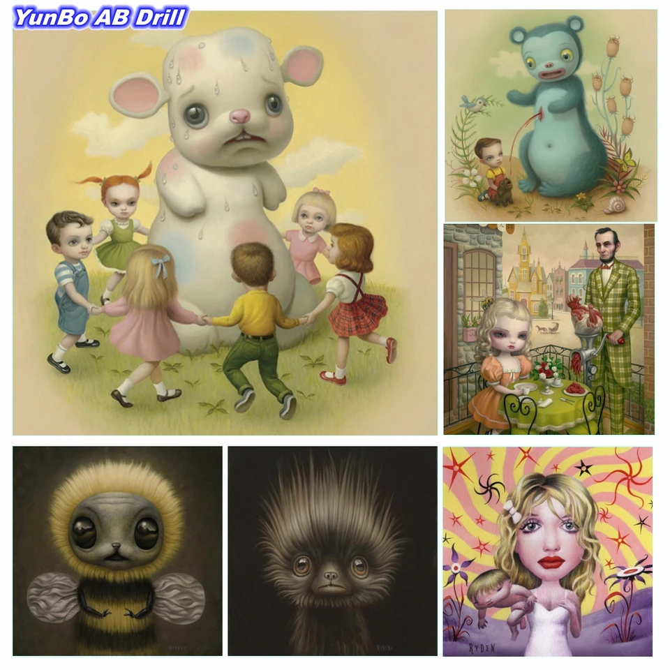 Mark Ryden Surreal Weird Art 5D DIY AB Vŕtacie diamantové maľba mozaiky karikatúra dievčenský zviera Kríž krížový steh vyšíva