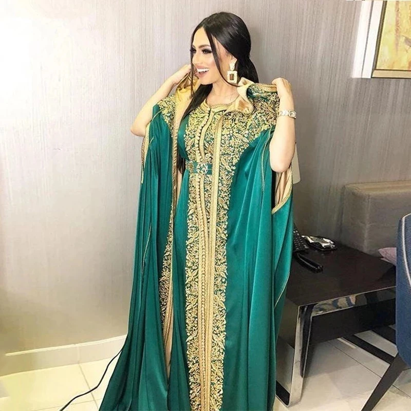 Marocký kaftan kaftan moslimské večerné šaty A-line šifónové aplikácie Dubaj arabské morčacie abaya islamské večerné šaty prispôsobené