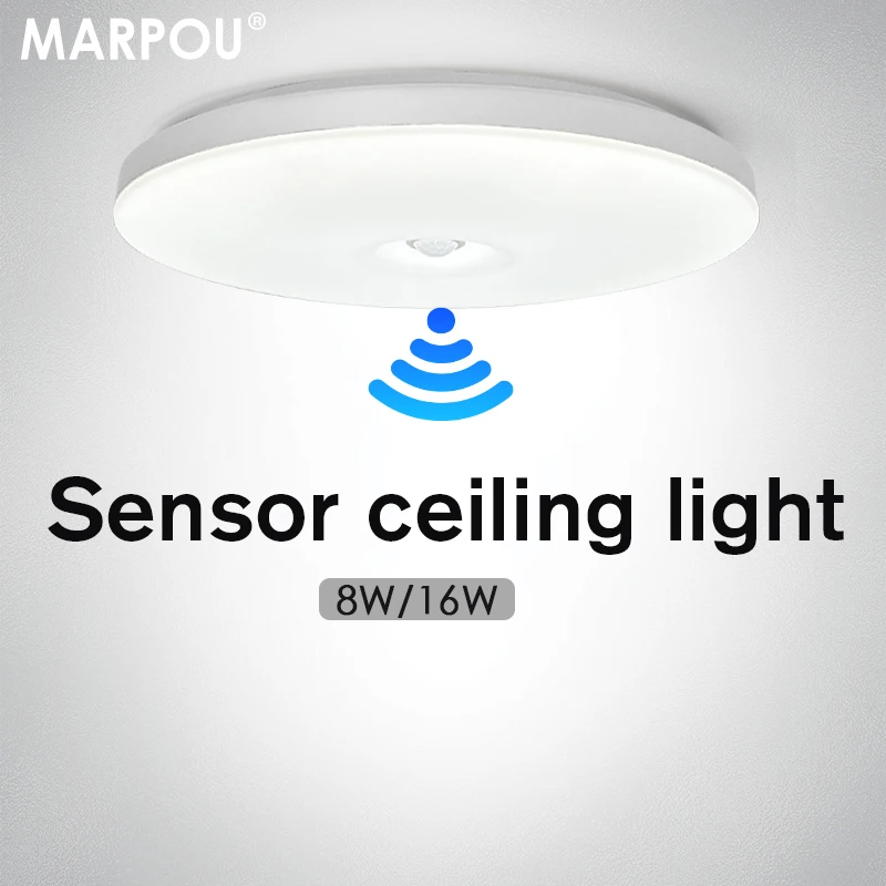 Marpou Automatický stropný snímač snímača 8W 16W spínač senzora Moderné stropné osvetlenie pre koridorové garážové schodisko Balkón 220V 240V