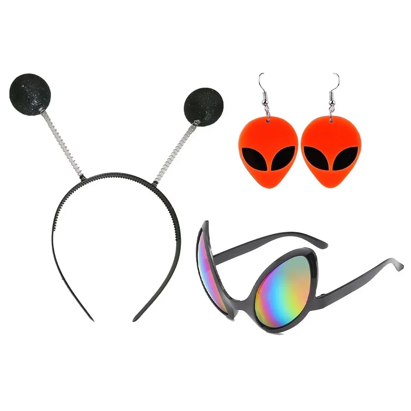 Martian Hair Hoop rukavice mimozemské pokrývky hlavy vtipné tematické večierky Halloween dospelí pre deti Cosplay Supplies